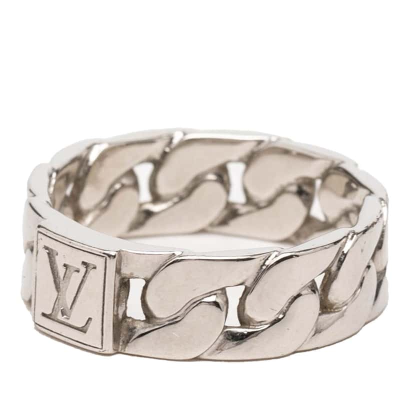 Louis Vuitton Brass Mosaic Chain Ring Silver Metal Very good condition - Back View