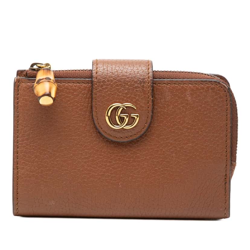 Gucci GG Marmont Calfskin Bamboo Bifold Wallet Brown Leather Very good condition - Front View