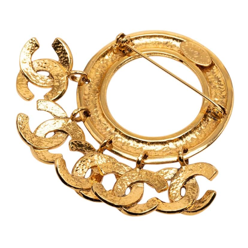 Chanel CC Gold Plated Five Charm Ring Brooch Gold Metal Very good condition - Back View