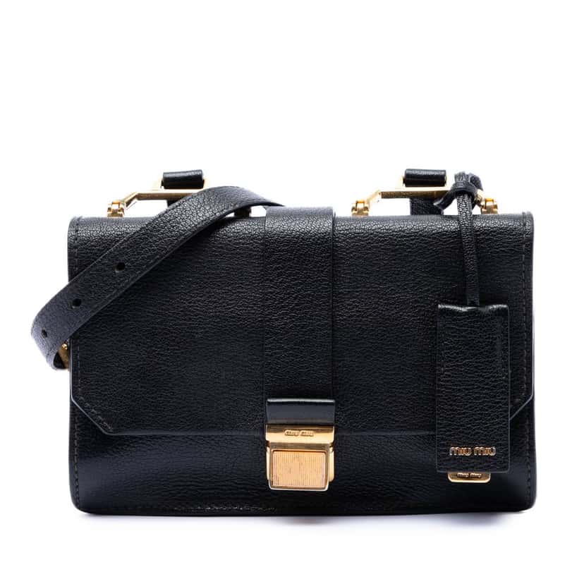 Miu Miu Goatskin Madras Crossbody Black Leather Very good condition - Front View
