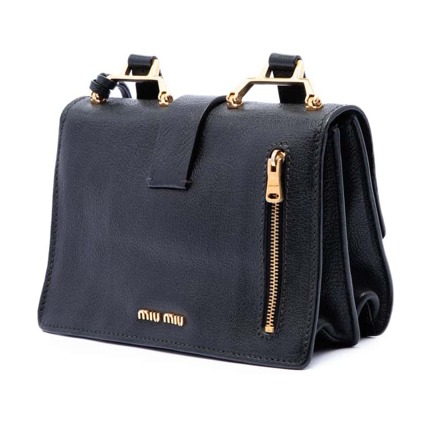 Miu Miu Goatskin Madras Crossbody Black Leather Very good condition - Back View