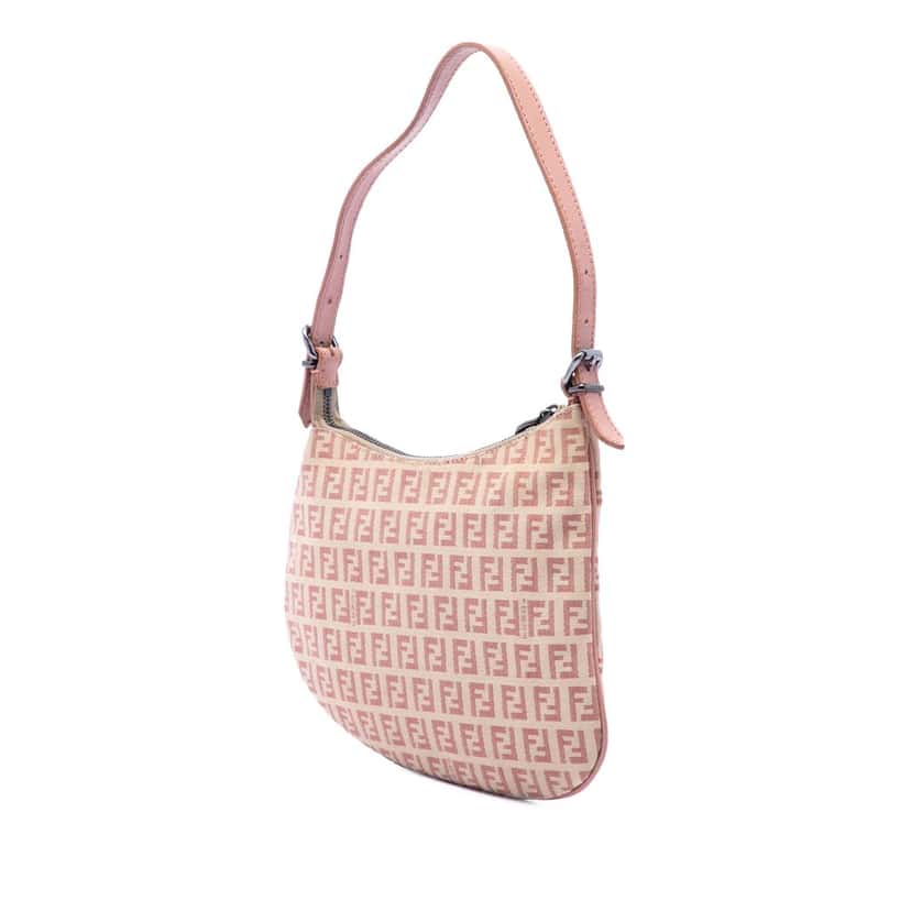 Fendi Zucchino Canvas Oyster Shoulder Bag Beige Very good condition - Back View