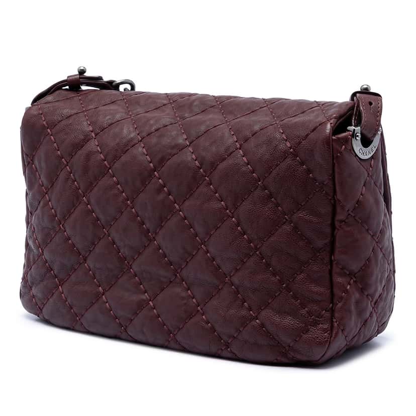 Chanel CC Quilted Calfskin Wild Stitch Full Flap Red Leather Very good condition - Back View