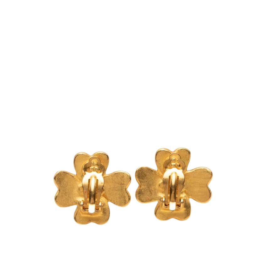 Chanel CC Gold Plated Clover Clip On Earrings Gold Metal Very good condition - Back View