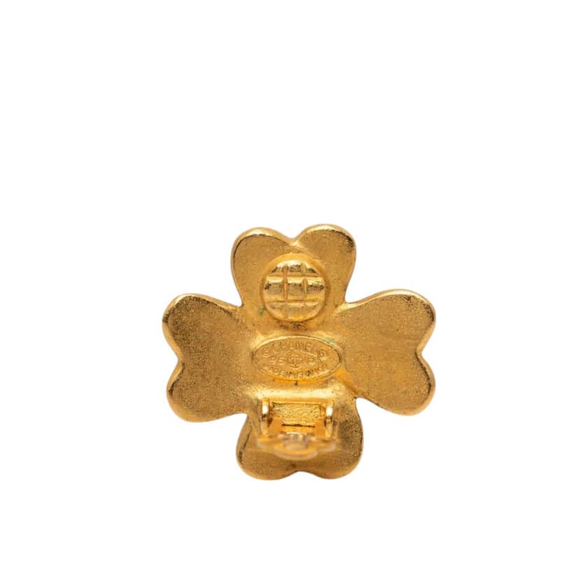 Chanel CC Gold Plated Clover Clip On Earrings Gold Metal Very good condition - Inside View