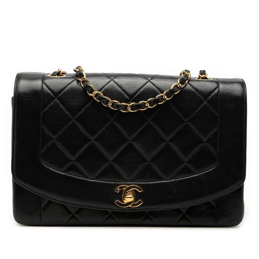 Chanel Medium Lambskin Diana Flap Black Leather Good condition - Front View