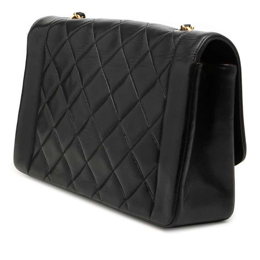 Chanel Medium Lambskin Diana Flap Black Leather Good condition - Back View