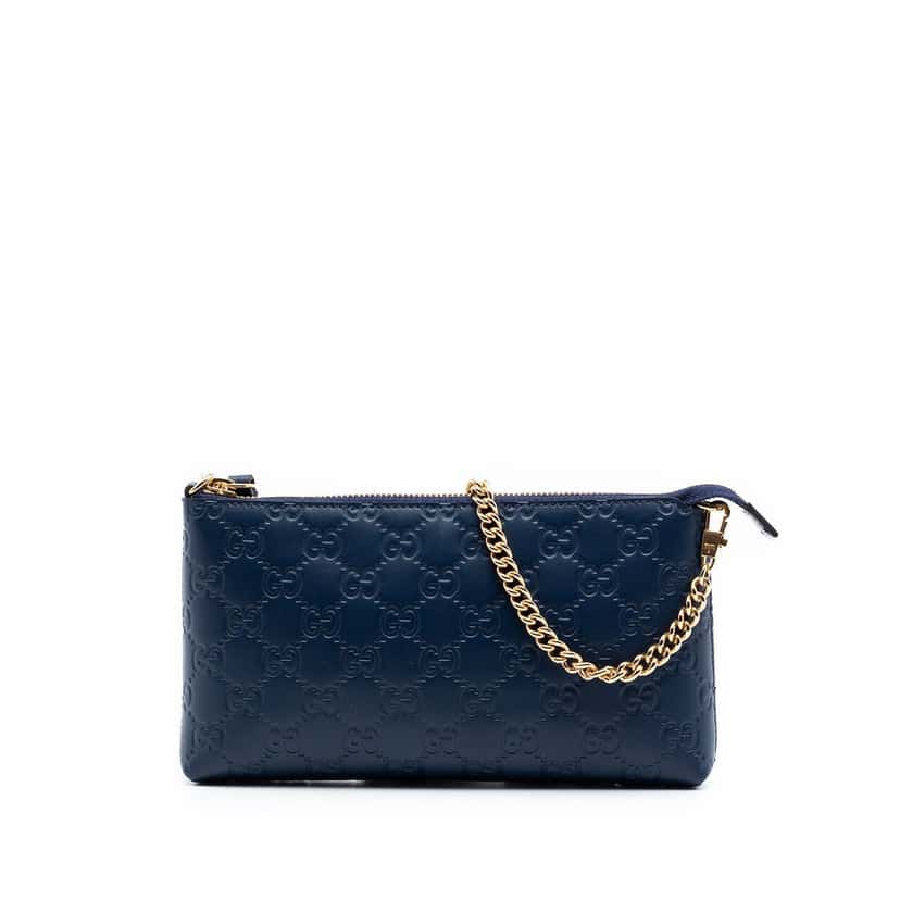 Gucci Guccissima Chain Pochette Blue Leather Very good condition - Front View
