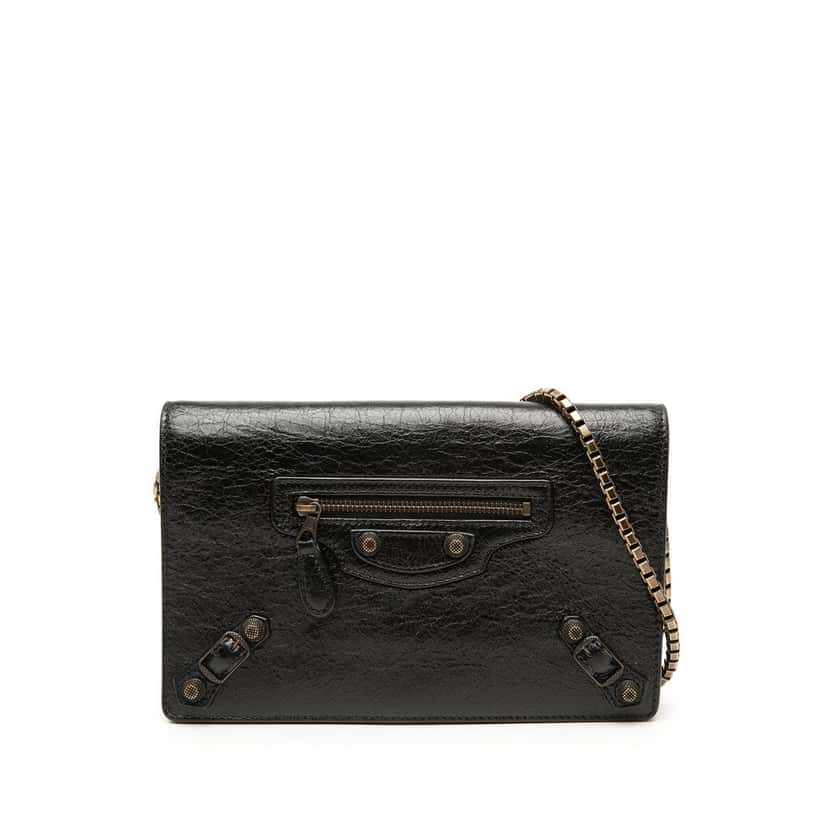 Balenciaga Lambskin Motocross Giant 12 Wallet on Chain Black Leather Very good condition - Front View