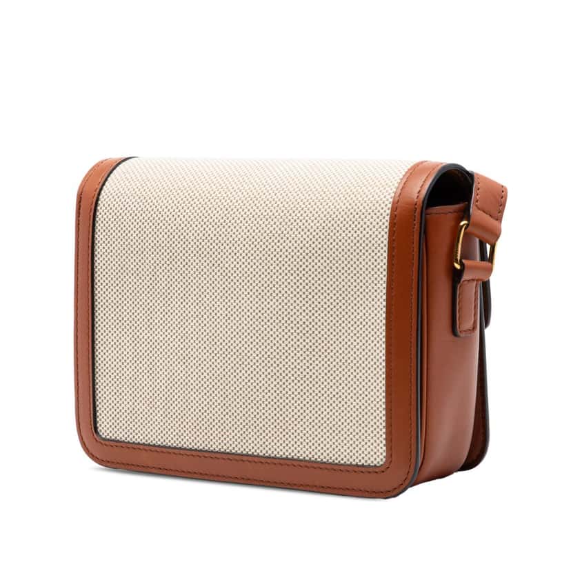 Celine Teen Canvas and Calfskin Triomphe Crossbody Beige Very good condition - Back View