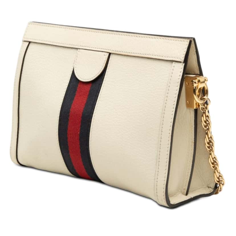 Gucci Small Calfskin Web Ophidia Chain Crossbody White Leather Very good condition - Back View