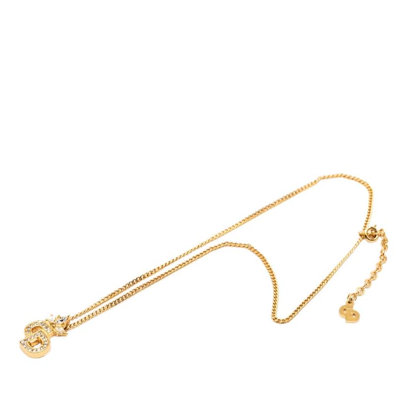 Dior Gold Plated Strass CD Logo Pendant Necklace Gold Metal Very good condition - Front View