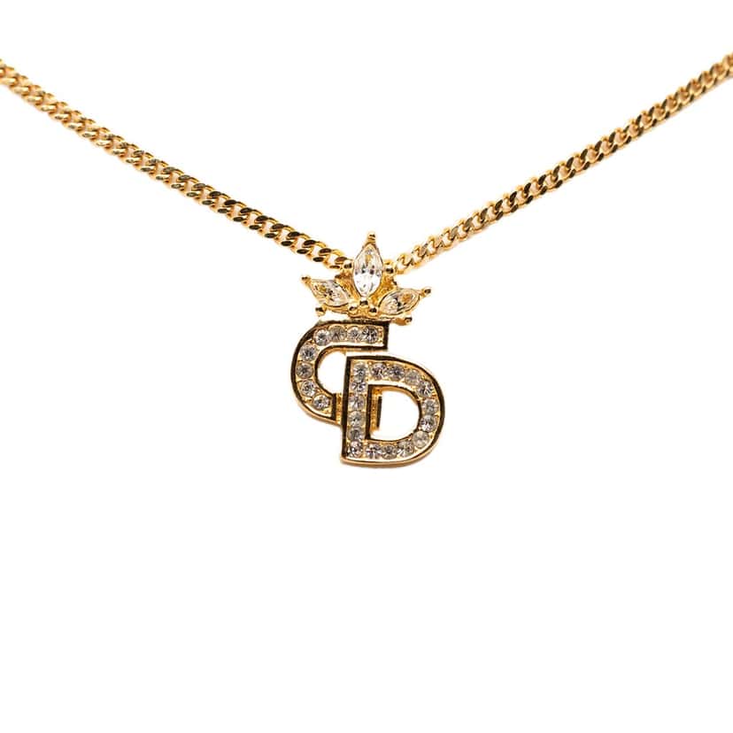 Dior Gold Plated Strass CD Logo Pendant Necklace Gold Metal Very good condition - Back View