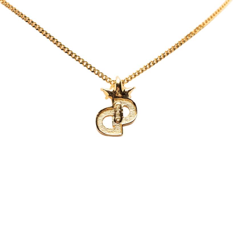 Dior Gold Plated Strass CD Logo Pendant Necklace Gold Metal Very good condition - Inside View