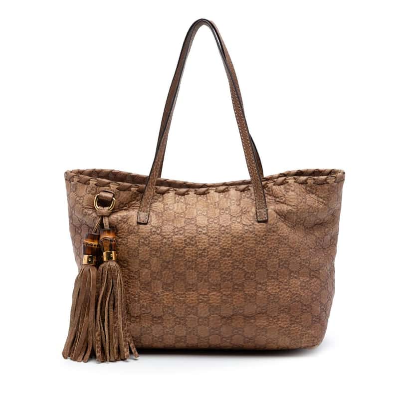 Gucci Medium Guccissima Bamboo Tassel Tote Brown Leather Very good condition - Front View