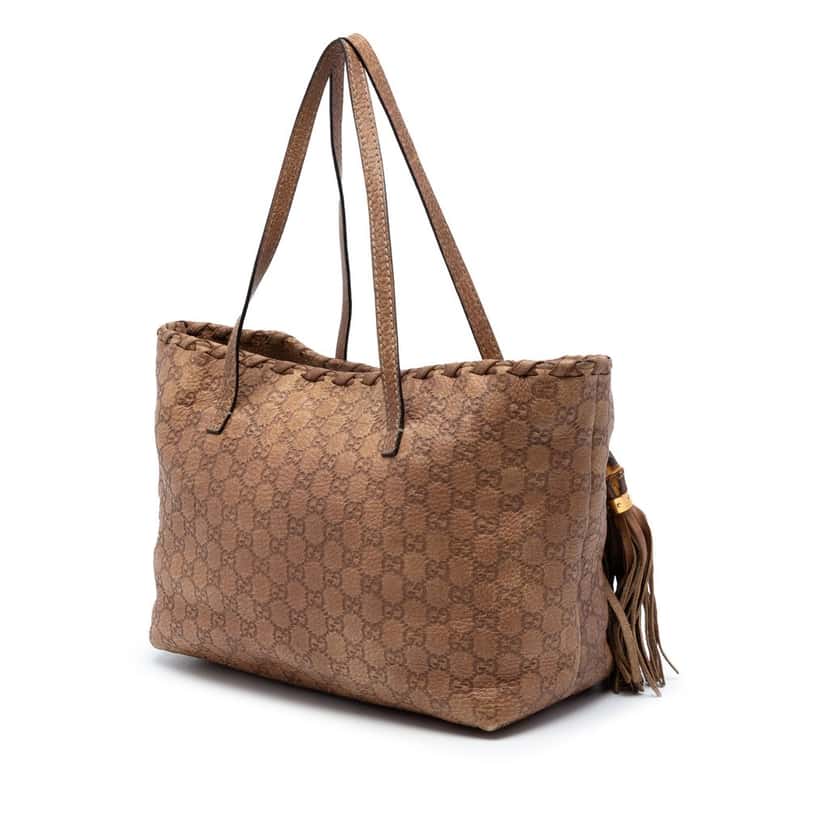 Gucci Medium Guccissima Bamboo Tassel Tote Brown Leather Very good condition - Back View