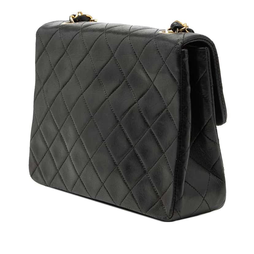 Chanel Small Square Quilted Lambskin Flap Black Leather Very good condition - Back View