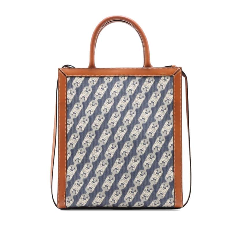 Celine Small Triomphe Canvas Maillon Vertical Cabas Satchel Blue Very good condition - Back View