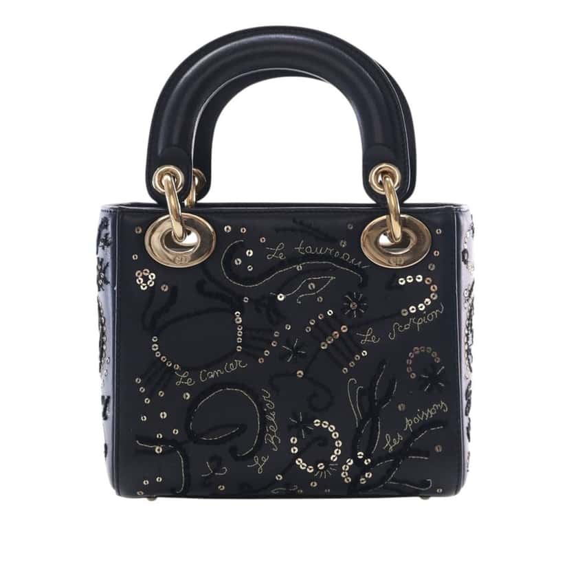 Dior Mini Lambskin Embroidered Sequin Astrology Lady Dior Black Leather Very good condition - Back View