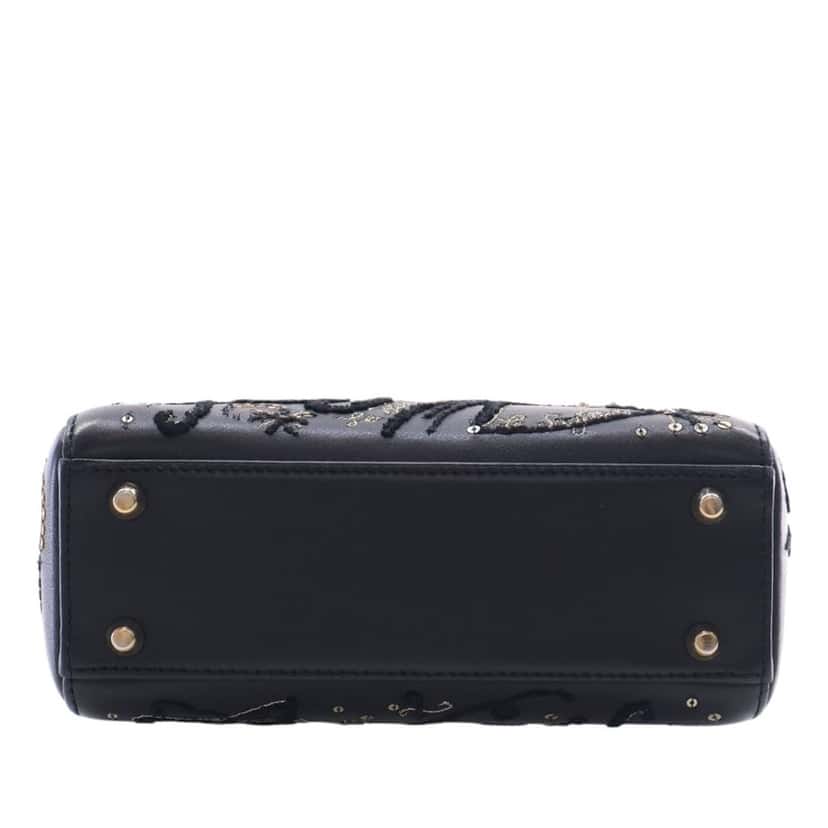 Dior Mini Lambskin Embroidered Sequin Astrology Lady Dior Black Leather Very good condition - Inside View