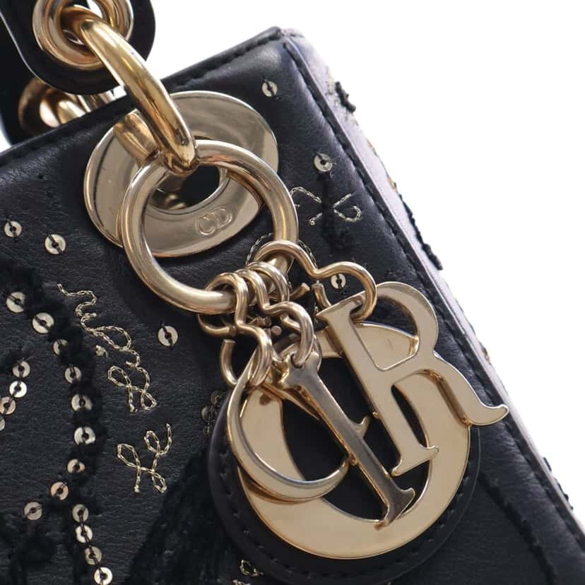 Dior Mini Lambskin Embroidered Sequin Astrology Lady Dior Black Leather Very good condition - Box View