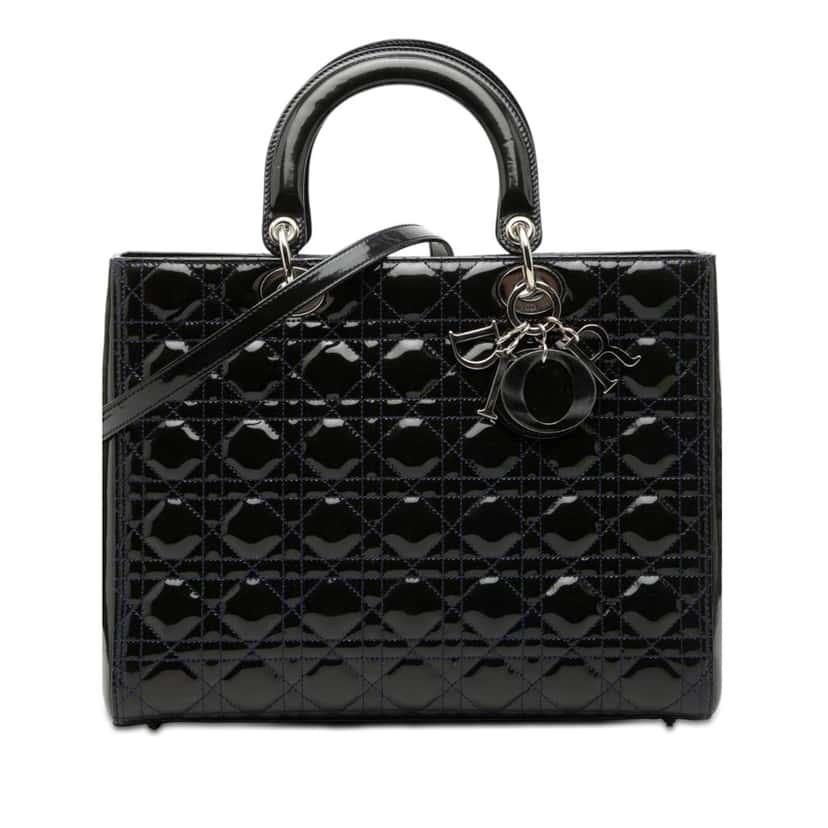 Dior Large Patent Cannage Lady Dior Blue Leather Never worn, with tag - Front View