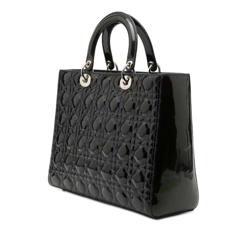 Dior Large Patent Cannage Lady Dior Blue Leather Never worn, with tag - Back View