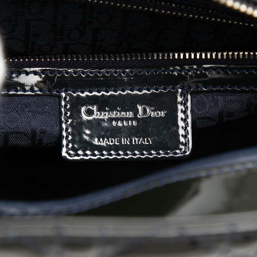 Dior Large Patent Cannage Lady Dior Blue Leather Never worn, with tag - Box View
