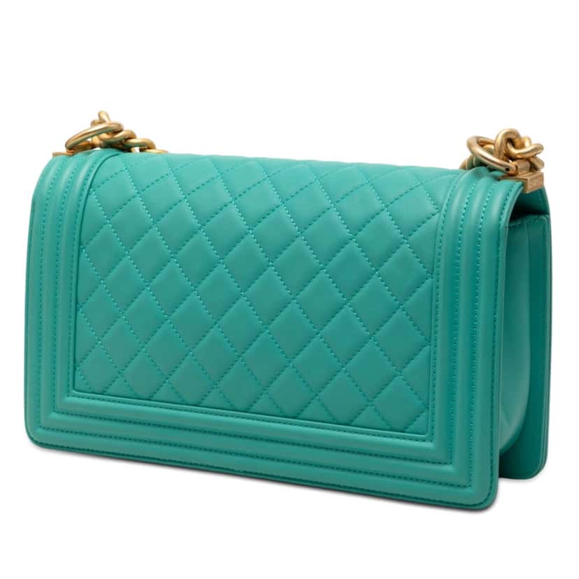 Chanel Old Medium Quilted Lambskin Boy Flap Blue Leather Very good condition - Back View