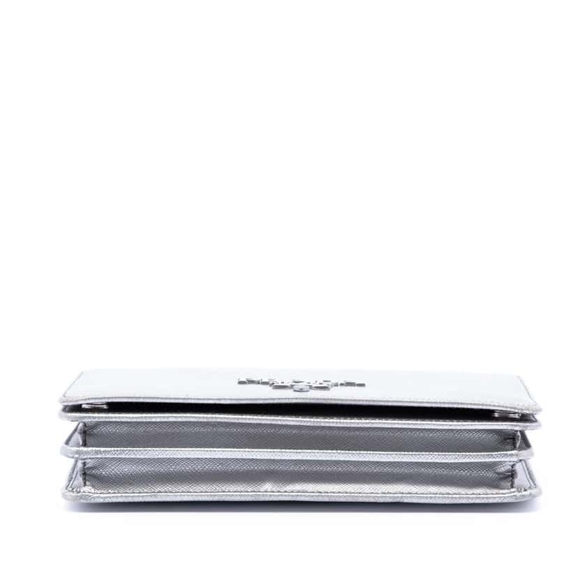Prada Metallic Saffiano Lux Wallet on Chain Silver Leather Very good condition - Inside View