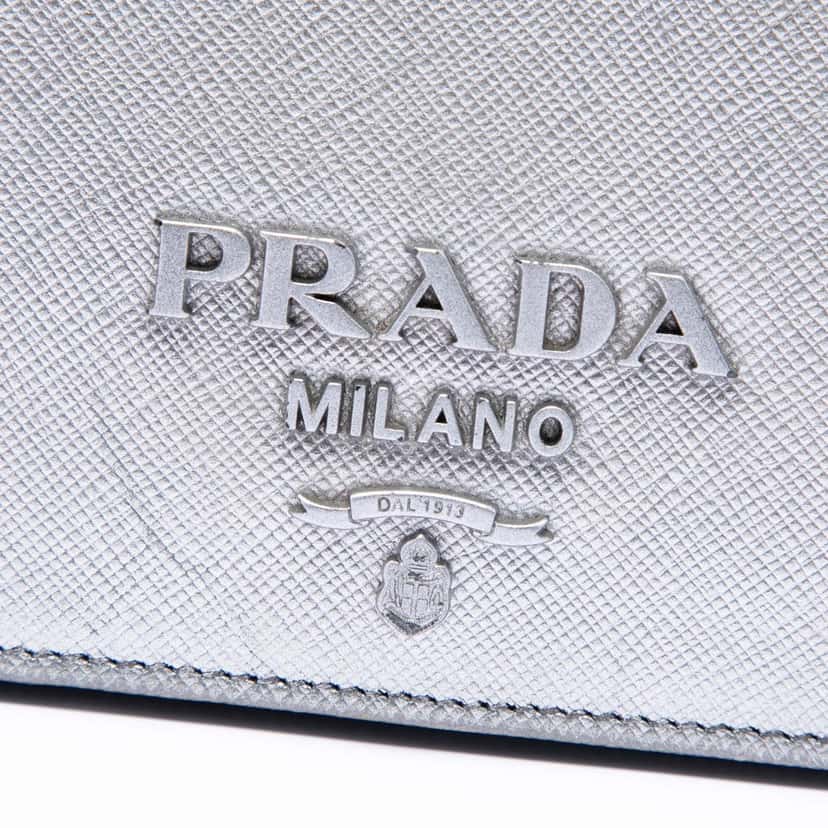 Prada Metallic Saffiano Lux Wallet on Chain Silver Leather Very good condition - Box View