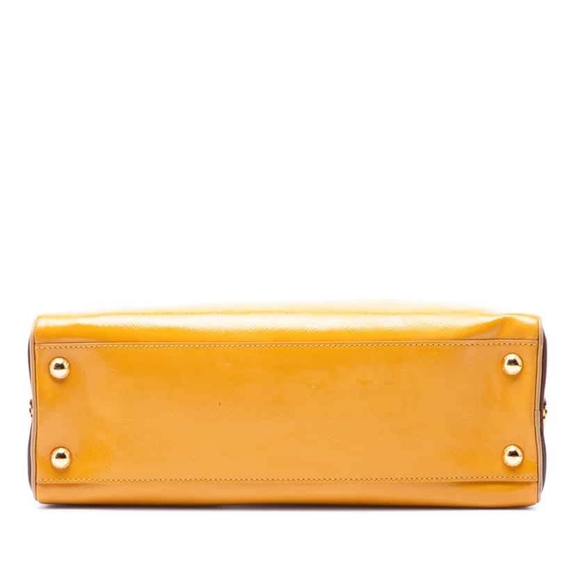 Prada Bicolor Saffiano Vernice Pyramid Frame Handbag Yellow Leather Very good condition - Inside View