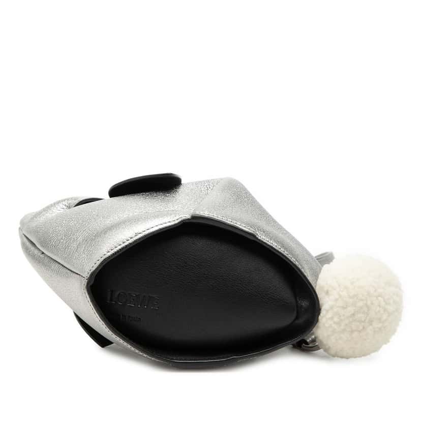 LOEWE Mini Metallic Calfskin Shearling Bunny Crossbody Silver Leather Very good condition - Inside View