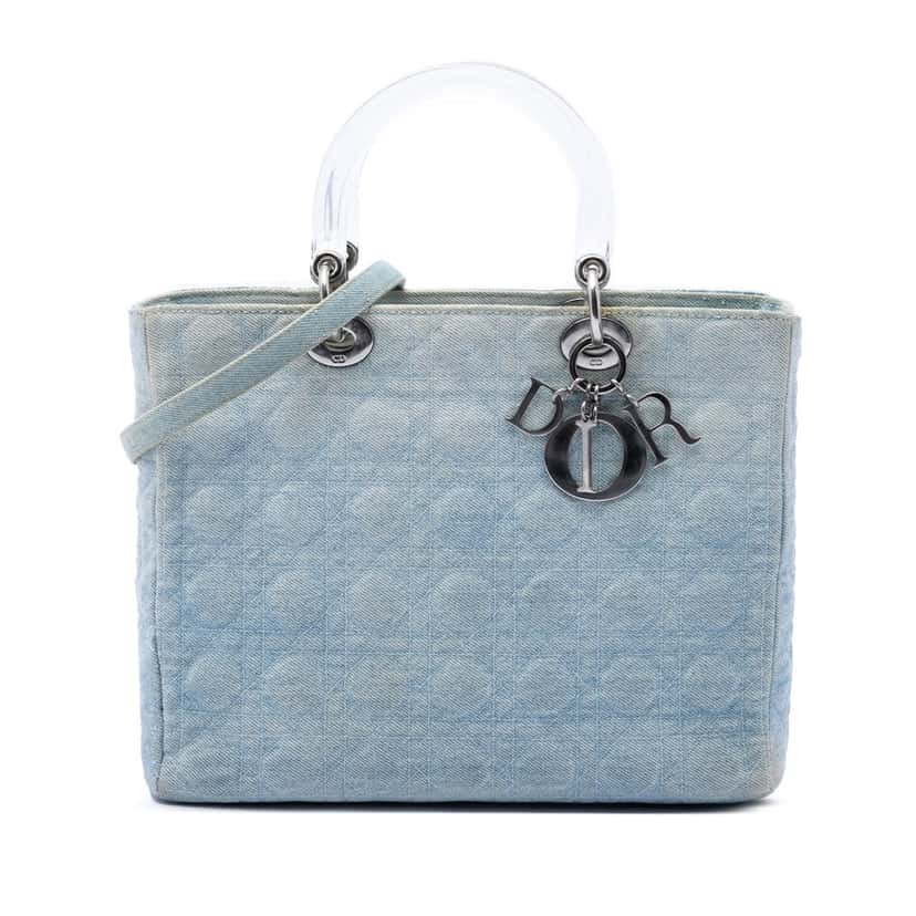 Dior Large Denim Cannage Acrylic Handles Lady Dior Blue Very good condition - Front View