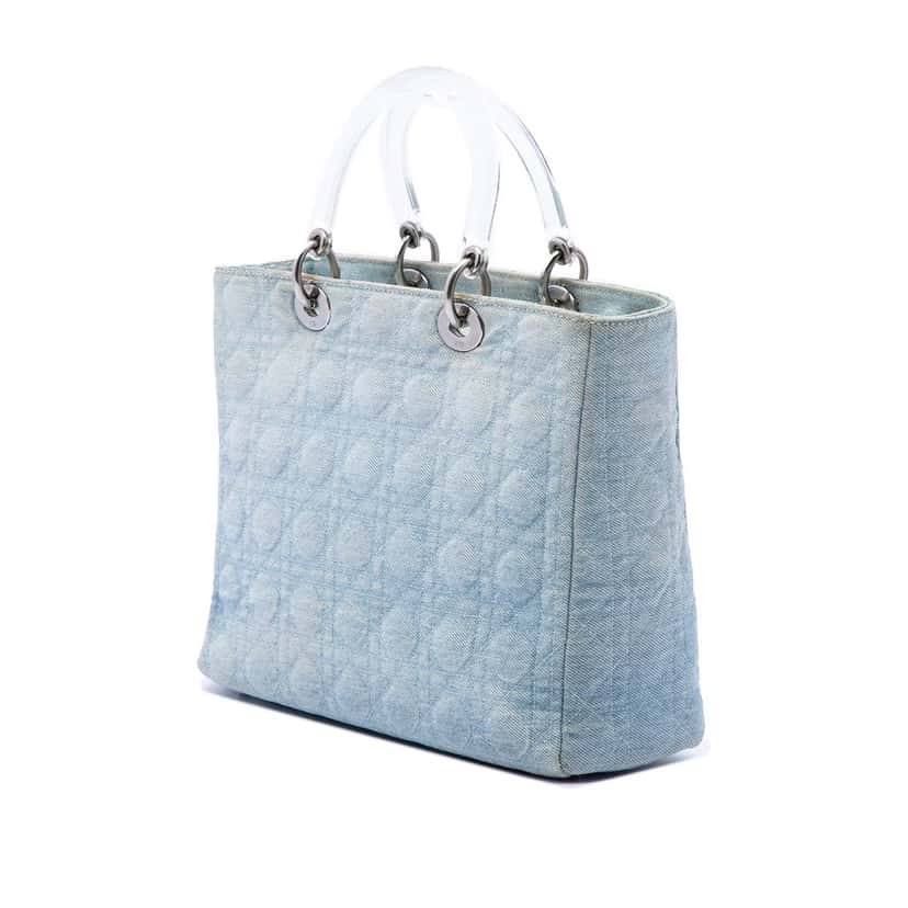 Dior Large Denim Cannage Acrylic Handles Lady Dior Blue Very good condition - Back View