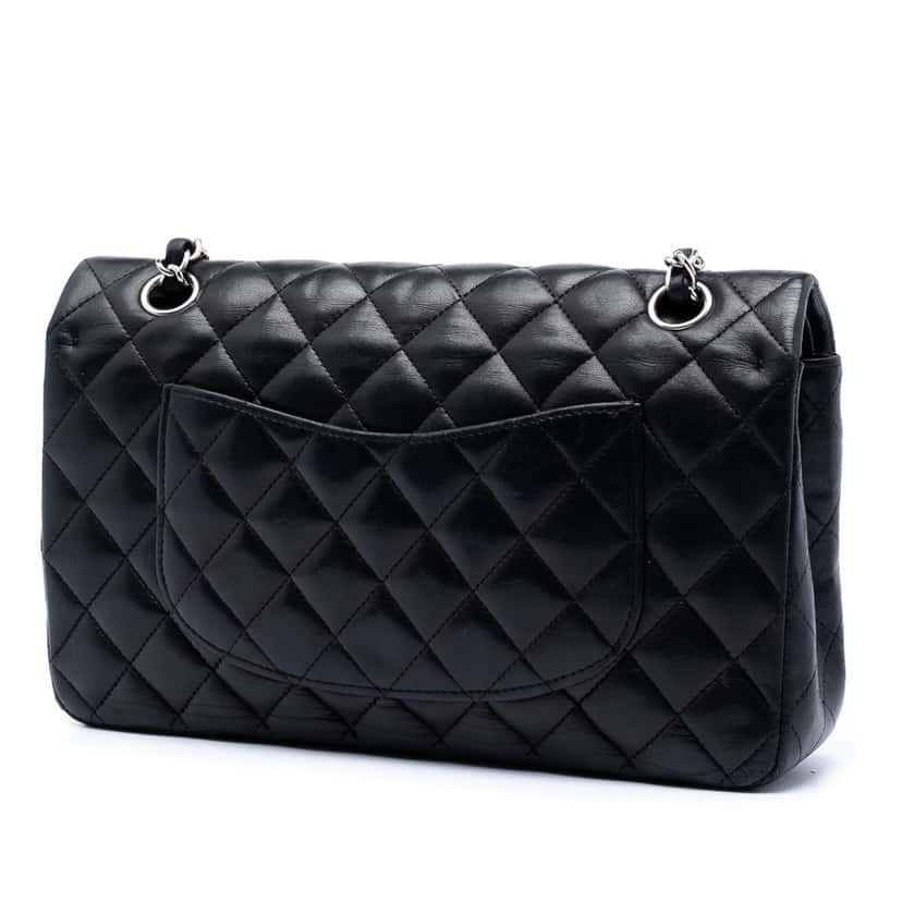 Chanel Medium Classic Lambskin Double Flap Black Leather Very good condition - Back View