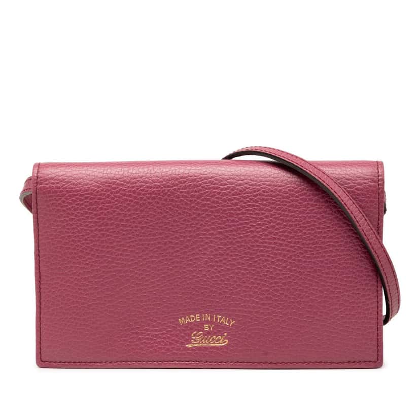 Gucci Dollar Calfskin Swing Wallet On Strap Pink Leather Very good condition - Front View