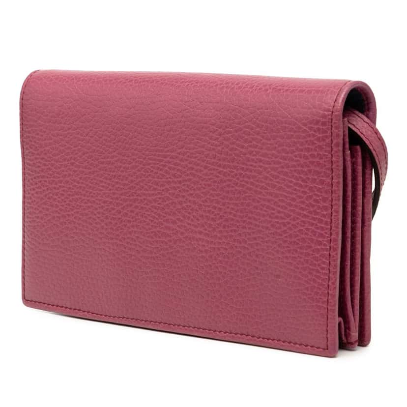 Gucci Dollar Calfskin Swing Wallet On Strap Pink Leather Very good condition - Back View