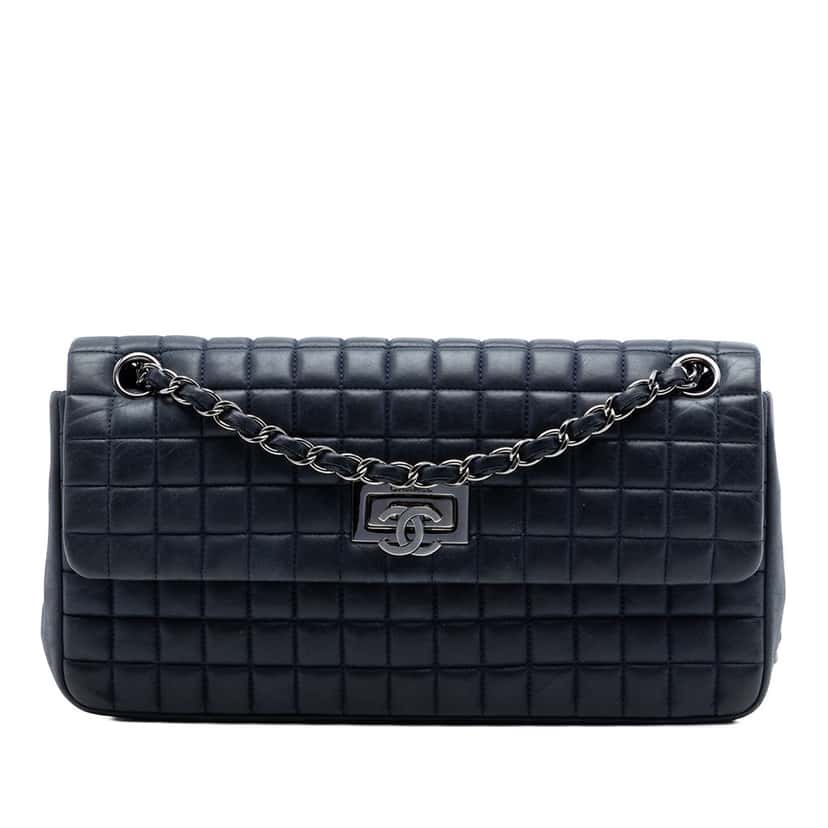Chanel Chocolate Bar Iridescent Calfskin Bubble Flap Blue Leather Very good condition - Front View