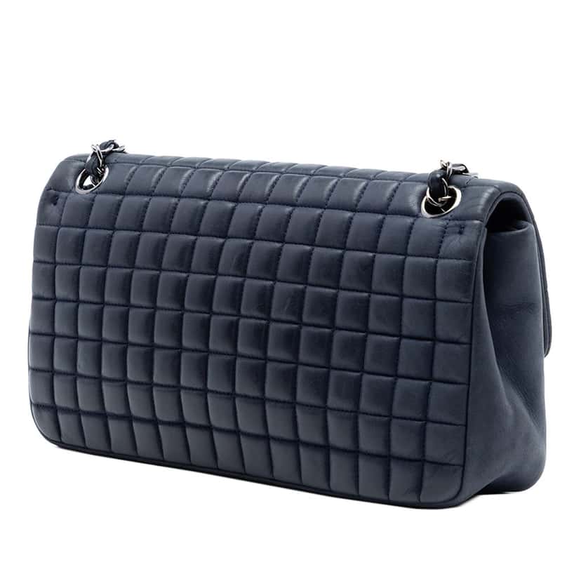 Chanel Chocolate Bar Iridescent Calfskin Bubble Flap Blue Leather Very good condition - Back View