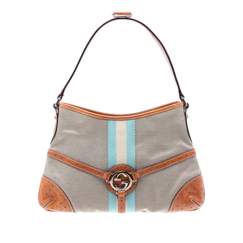 Gucci Canvas Web Reins Shoulder Bag Beige Very good condition - Front View