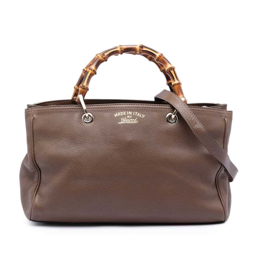 Gucci Medium Calfskin Bamboo Shopper Satchel Brown Leather Very good condition - Front View