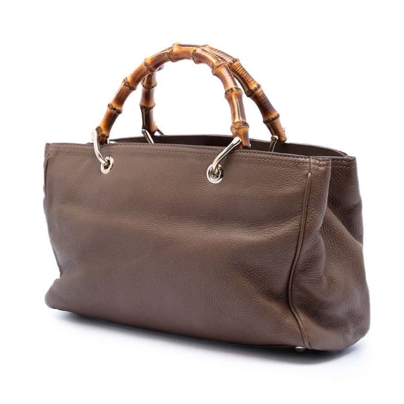 Gucci Medium Calfskin Bamboo Shopper Satchel Brown Leather Very good condition - Back View