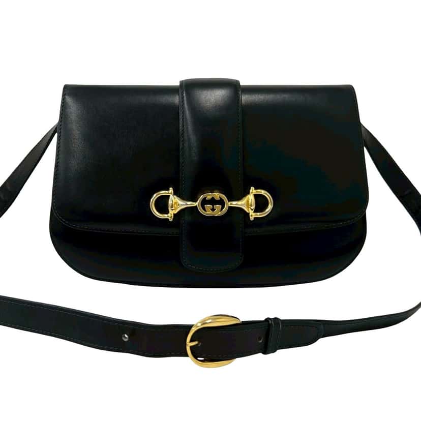 Gucci Calfskin Horsebit Flap Crossbody Blue Leather Very good condition - Front View