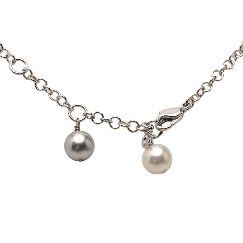 Dior Brass Faux Pearl Rose Pendant Necklace Silver Metal Very good condition - Inside View