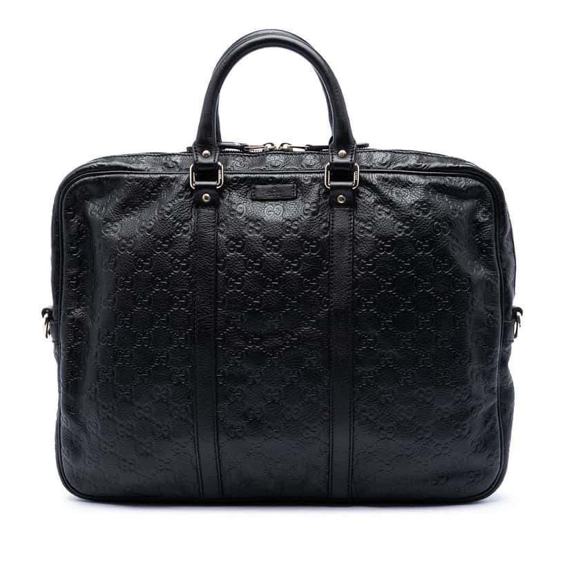 Gucci Guccissima Business Bag Black Leather Very good condition - Front View