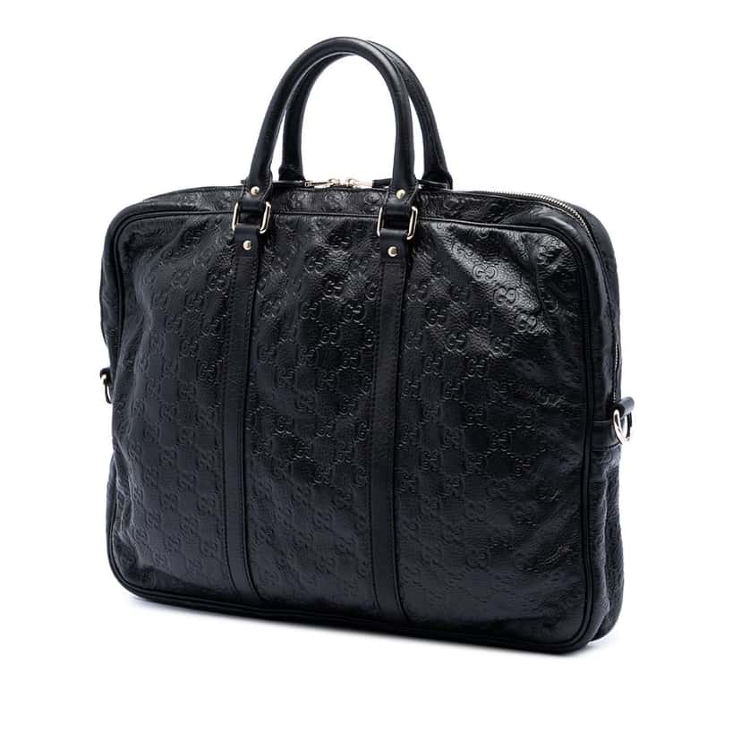 Gucci Guccissima Business Bag Black Leather Very good condition - Back View