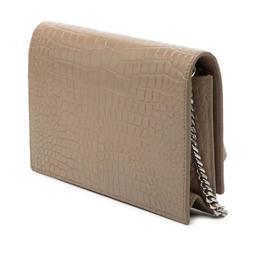 Saint Laurent Small Croc Embossed Leather Monogram Kate Tassel Wallet on Chain Brown Leather Very good condition - Back View