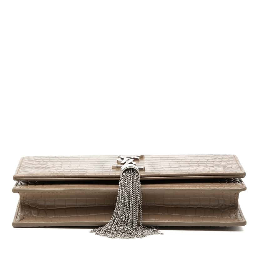 Saint Laurent Small Croc Embossed Leather Monogram Kate Tassel Wallet on Chain Brown Leather Very good condition - Inside View