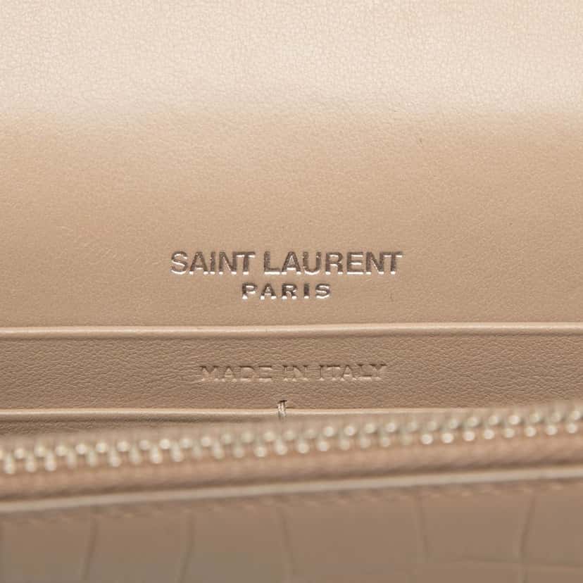 Saint Laurent Small Croc Embossed Leather Monogram Kate Tassel Wallet on Chain Brown Leather Very good condition - Box View
